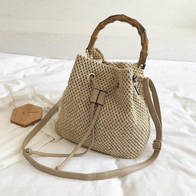 Handwoven Bamboo Bucket Bag with Adjustable Strap