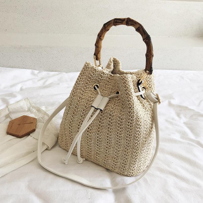 Handwoven Bamboo Bucket Bag with Adjustable Strap