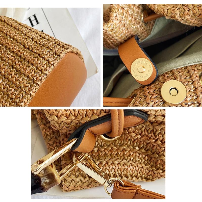 Handwoven Bamboo Bucket Bag with Adjustable Strap