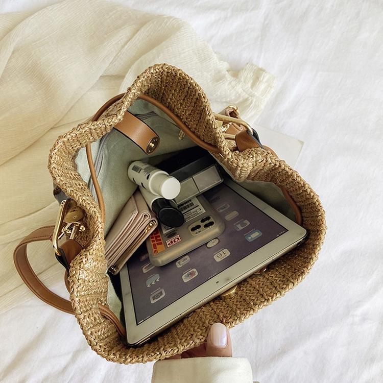 Handwoven Bamboo Bucket Bag with Adjustable Strap