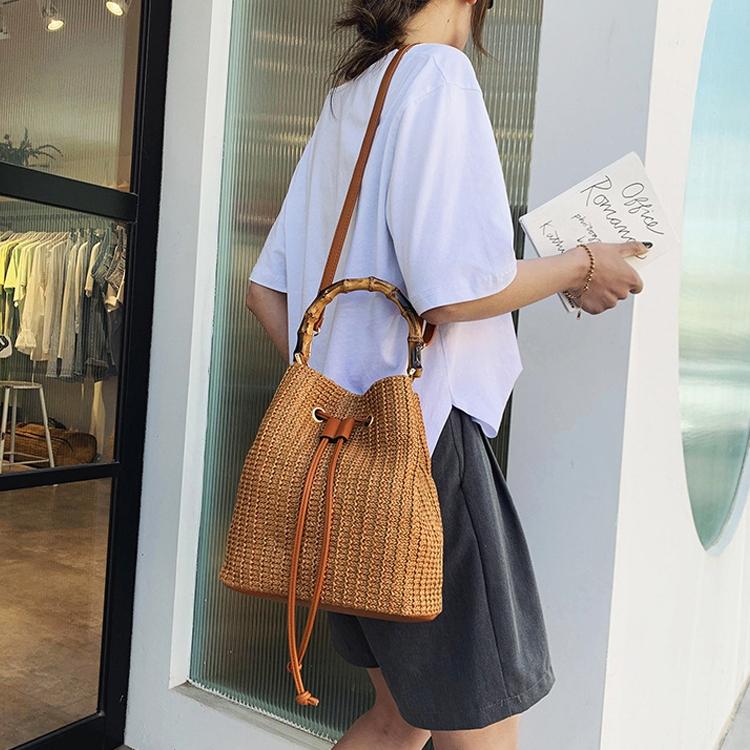 Handwoven Bamboo Bucket Bag with Adjustable Strap