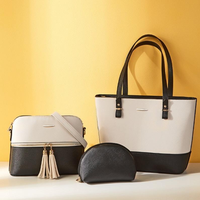 Handbag with Diagonal Design and Letter Detail