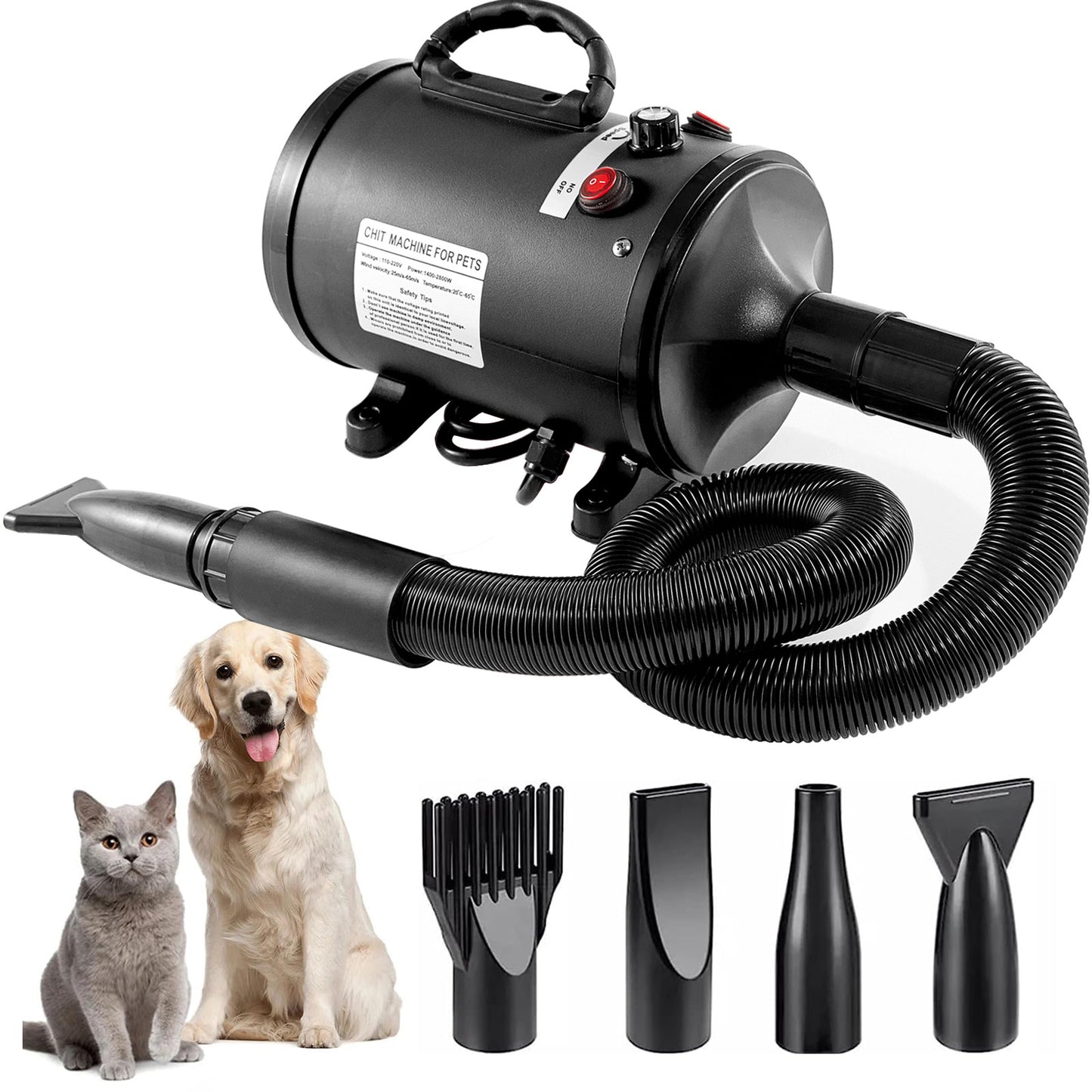 Powerful Pet Hair Dryer with Multiple Nozzle for Dogs and Cats
