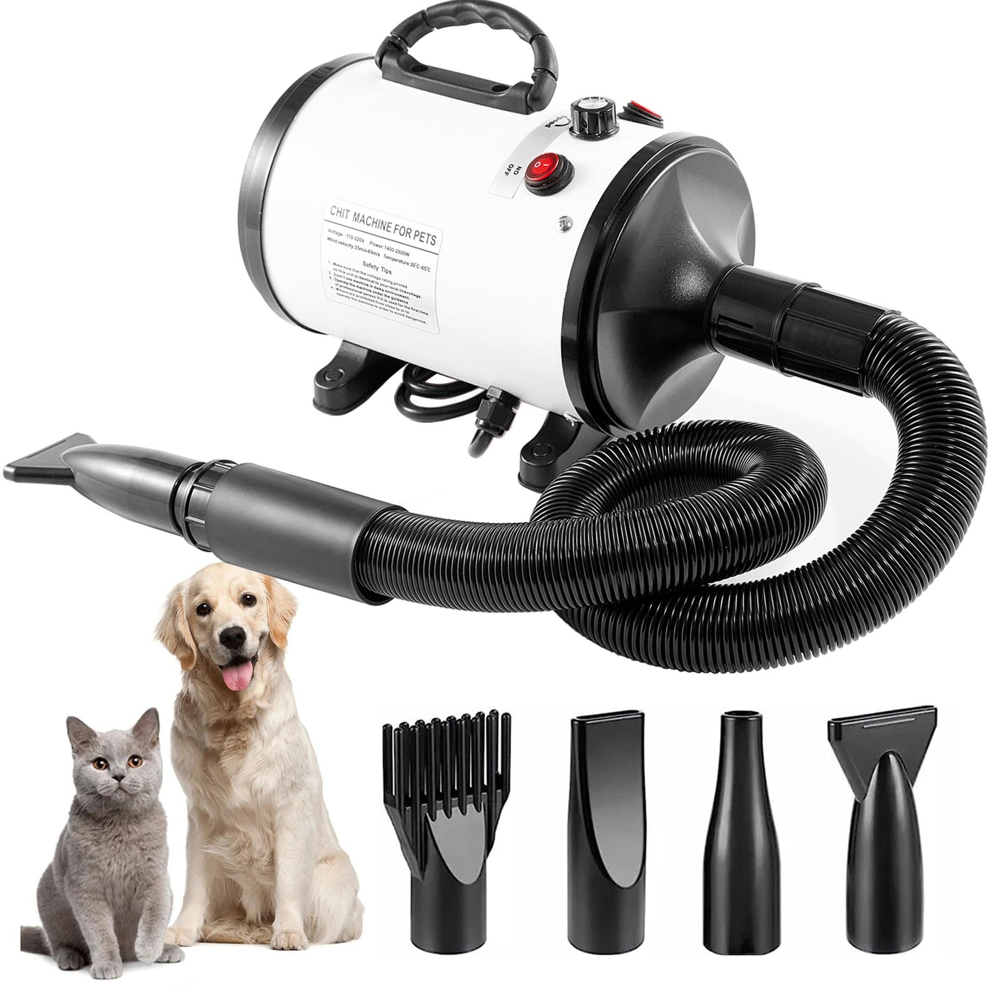 Powerful Pet Hair Dryer with Multiple Nozzle for Dogs and Cats