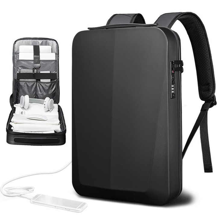 Premium Hard Shell Business Backpack with TSA Lock and USB Charging Port, Waterproof Laptop Bag for Men
