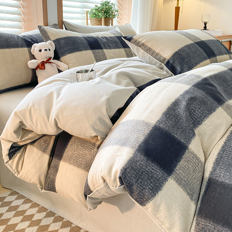 Thick Brushed Cotton 4-Piece Bed Sheet Set