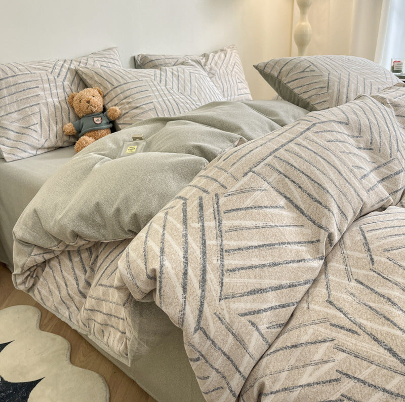 Thick Brushed Cotton 4-Piece Bed Sheet Set