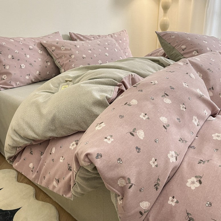 Thick Brushed Cotton 4-Piece Bed Sheet Set