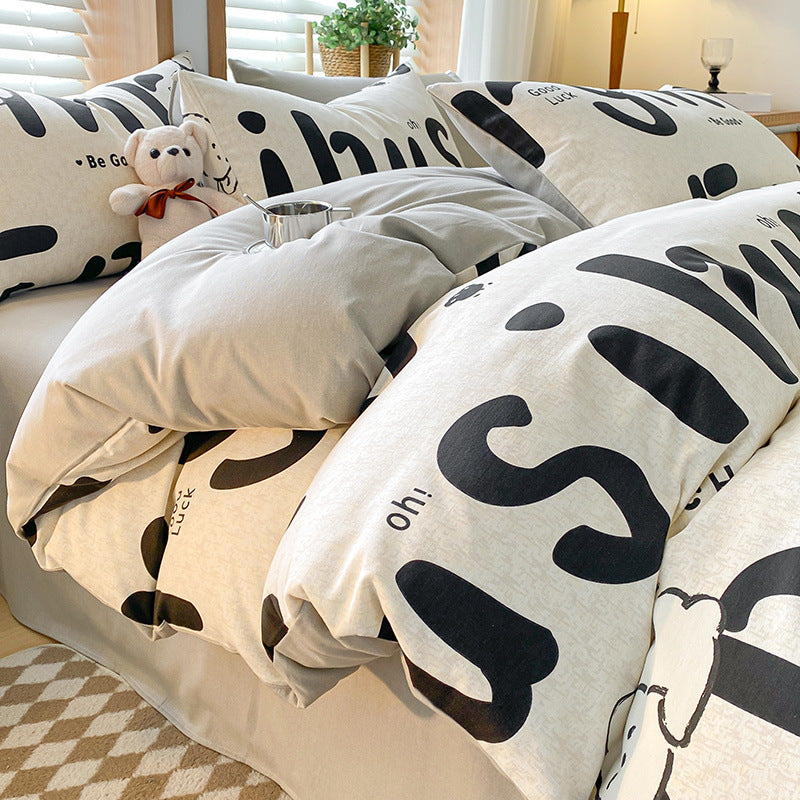 Thick Brushed Cotton 4-Piece Bed Sheet Set