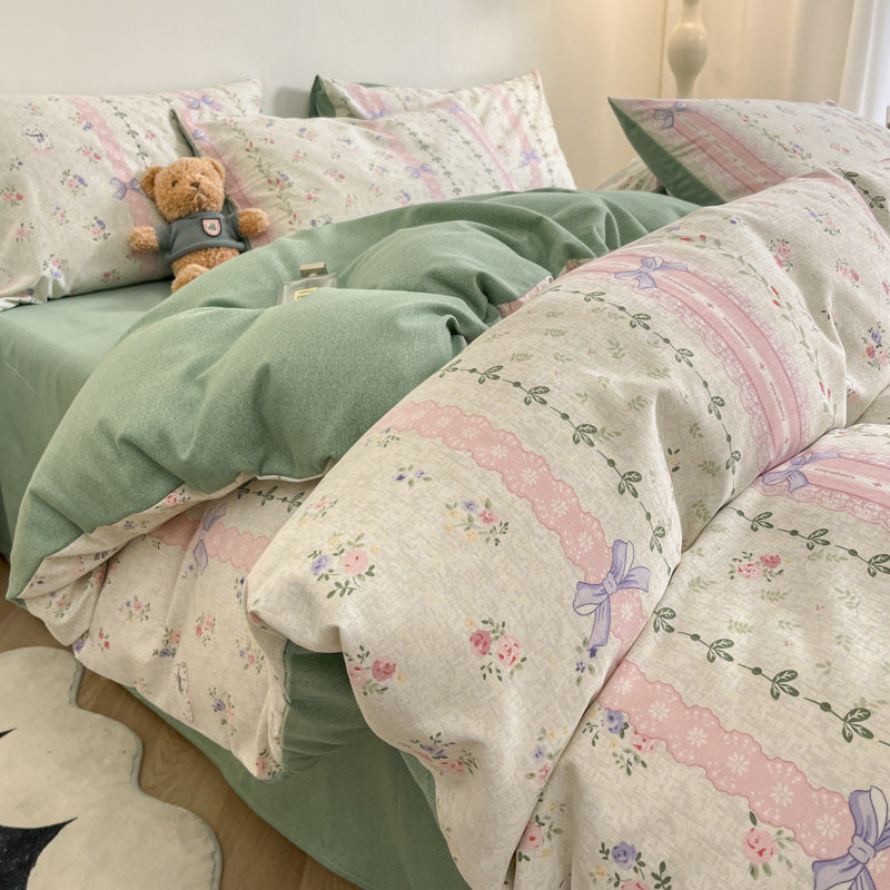 Thick Brushed Cotton 4-Piece Bed Sheet Set