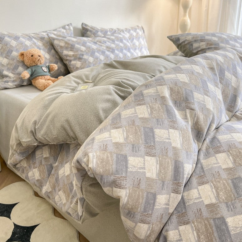 Thick Brushed Cotton 4-Piece Bed Sheet Set