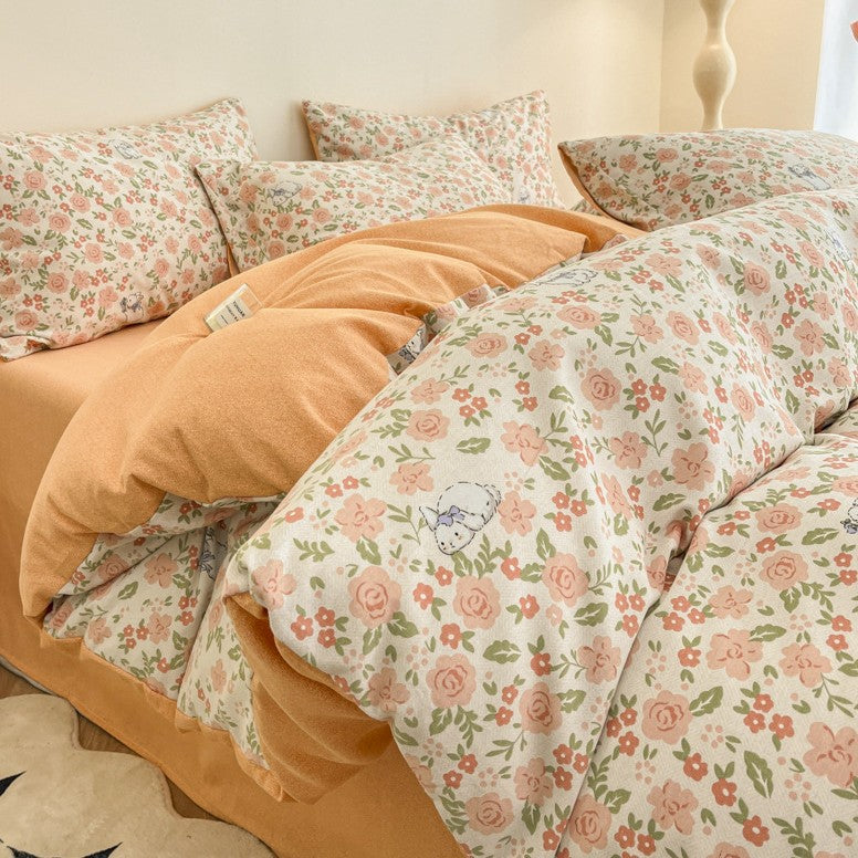 Thick Brushed Cotton 4-Piece Bed Sheet Set