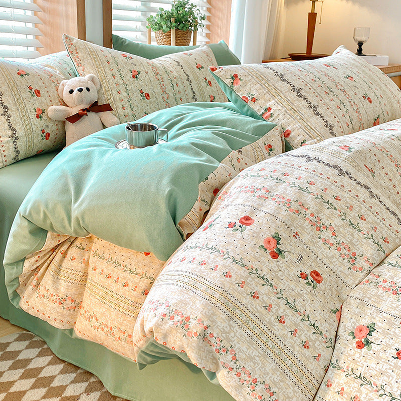 Thick Brushed Cotton 4-Piece Bed Sheet Set