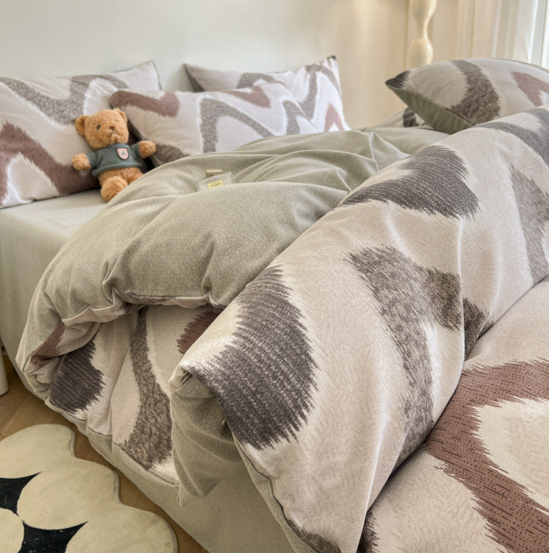 Thick Brushed Cotton 4-Piece Bed Sheet Set