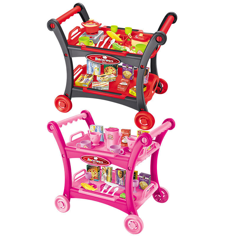 Children's Pretend Play Kitchen Cart Set with Toys