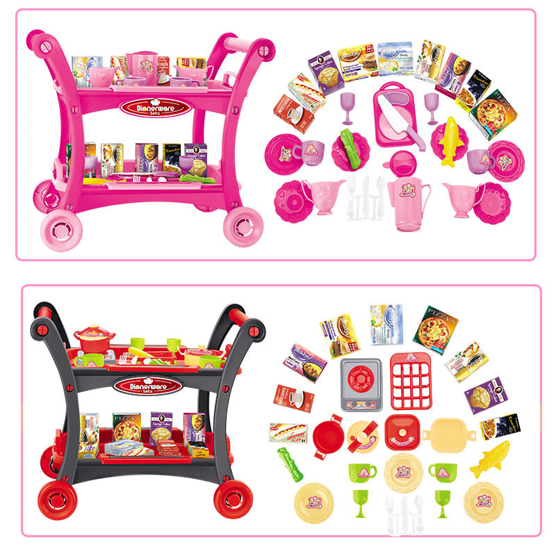 Children's Pretend Play Kitchen Cart Set with Toys