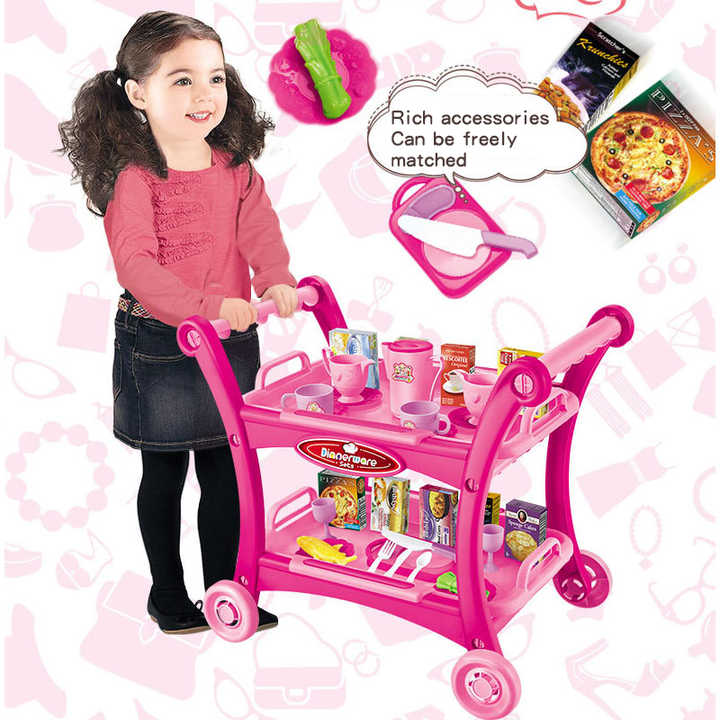 Children's Pretend Play Kitchen Cart Set with Toys