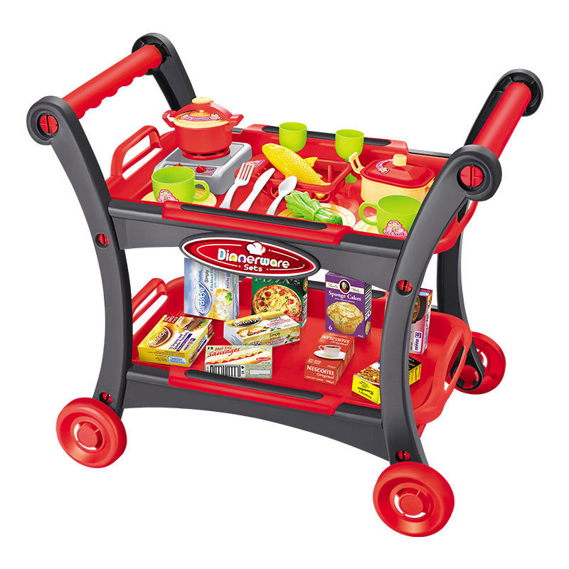 Children's Pretend Play Kitchen Cart Set with Toys