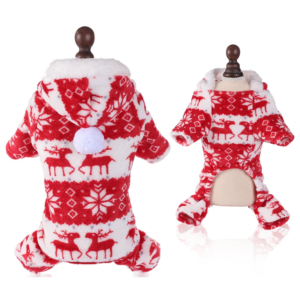 Warm Christmas Dog Pajamas - Fleece Thermal Winter Jumpsuits for Small and Medium Dogs & Cats