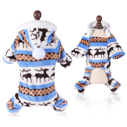 Warm Christmas Dog Pajamas - Fleece Thermal Winter Jumpsuits for Small and Medium Dogs & Cats