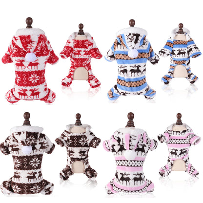 Warm Christmas Dog Pajamas - Fleece Thermal Winter Jumpsuits for Small and Medium Dogs & Cats