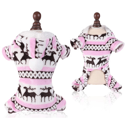 Warm Christmas Dog Pajamas - Fleece Thermal Winter Jumpsuits for Small and Medium Dogs & Cats