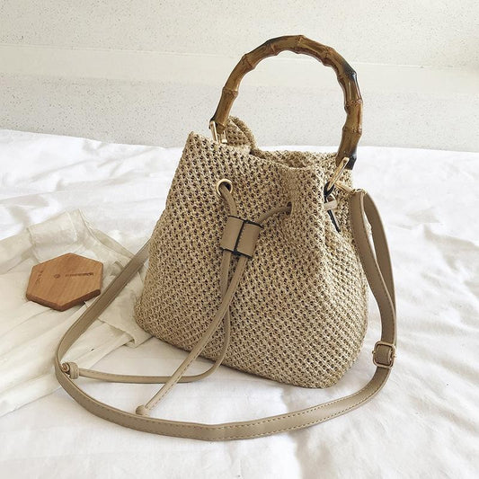 Handwoven Bamboo Bucket Bag with Adjustable Strap