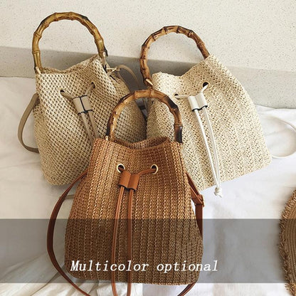Handwoven Bamboo Bucket Bag with Adjustable Strap
