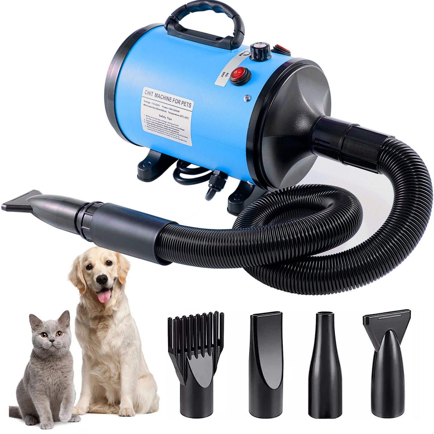Powerful Pet Hair Dryer with Multiple Nozzle for Dogs and Cats