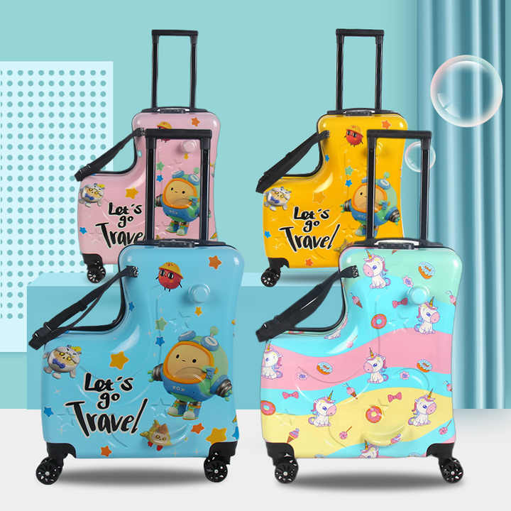 Kids Ride-On Luggage – 20-Inch Cartoon Travel Suitcase