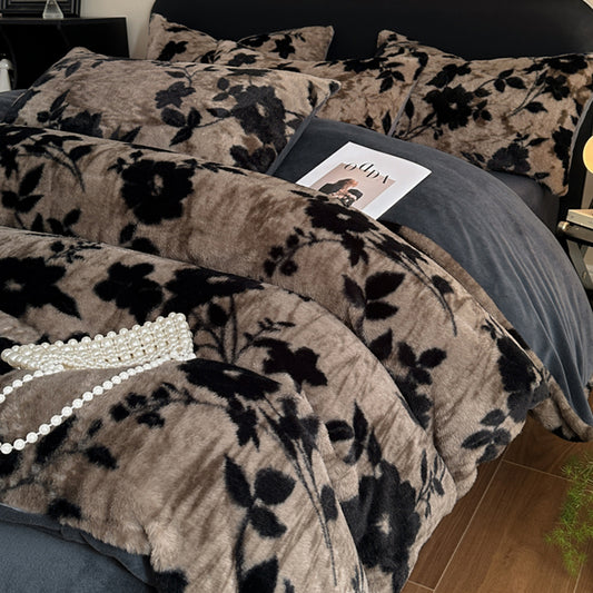 Luxury Winter Faux Rabbit Fur 4 Piece Bedding Set