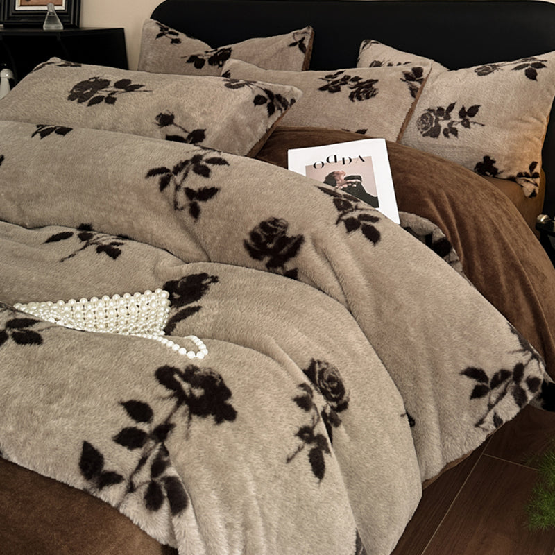 Luxury Winter Faux Rabbit Fur 4 Piece Bedding Set
