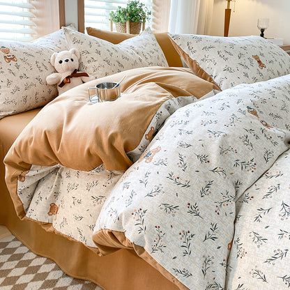Thick Brushed Cotton 4-Piece Bed Sheet Set