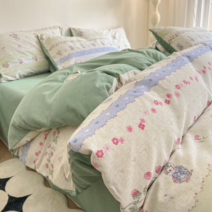 Thick Brushed Cotton 4-Piece Bed Sheet Set