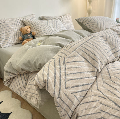 Thick Brushed Cotton 4-Piece Bed Sheet Set