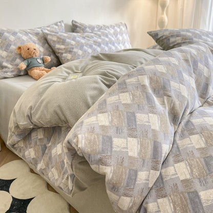Thick Brushed Cotton 4-Piece Bed Sheet Set