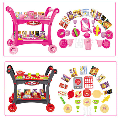 Children's Pretend Play Kitchen Cart Set with Toys
